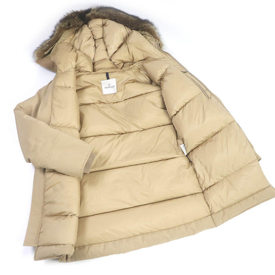MONCLER Down jacket Outer: 85% polyester, Outer: 15% cotton, Lining: 100% nylon, Part: 100% wool, Fur: raccoon beige POLA mens 1 Used Authentic