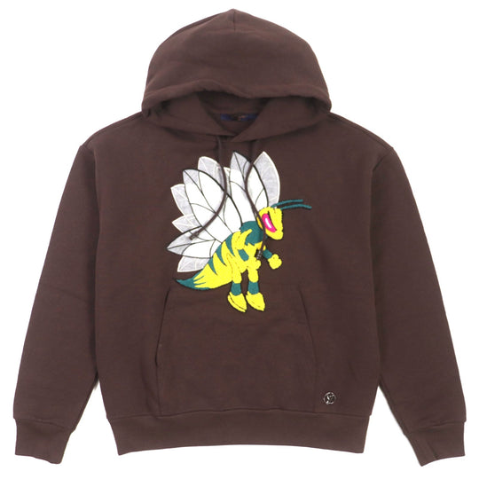 LOUIS VUITTON Hoodie Main: 100% cotton, some parts: 80% wool, some parts: 20% acrylic Brown GRAPHIC BEE PATCHED HOODIE Graphic Bee Patch Hoodie mens S Used Authentic