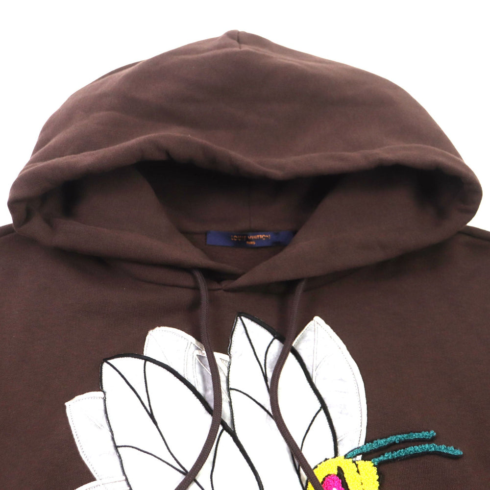 LOUIS VUITTON Hoodie Main: 100% cotton, some parts: 80% wool, some parts: 20% acrylic Brown GRAPHIC BEE PATCHED HOODIE Graphic Bee Patch Hoodie mens S Used Authentic