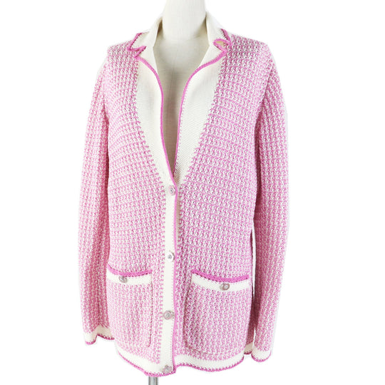 CHANEL cardigan P72239 Main: 100% cotton Pink white Women 36 Used Authentic