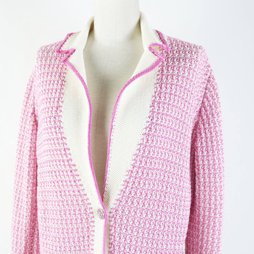 CHANEL cardigan P72239 Main: 100% cotton Pink white Women 36 Used Authentic