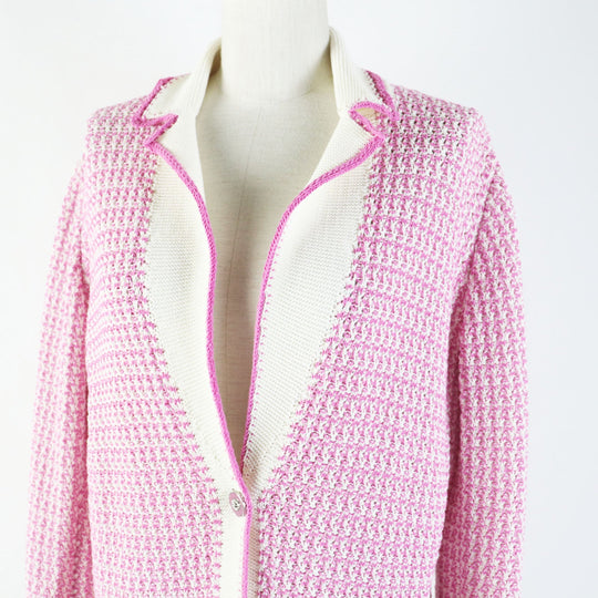 CHANEL cardigan P72239 Main: 100% cotton Pink white Women 36 Used Authentic