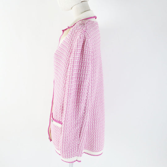 CHANEL cardigan P72239 Main: 100% cotton Pink white Women 36 Used Authentic