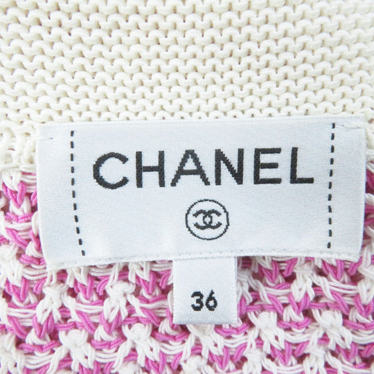 CHANEL cardigan P72239 Main: 100% cotton Pink white Women 36 Used Authentic