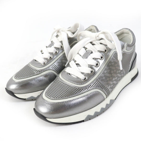 HERMES sneakers 211106Z Main: Leather Silver White Black C Addict Women 35 Used Authentic
