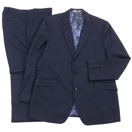 ETRO suit 172-1A915-0091 Outer: 100% wool, Lining: 100% silk, Sleeve lining: 100% cupra, Part: 100% cupra Navy Stripe Pattern mens 52 Used Authentic