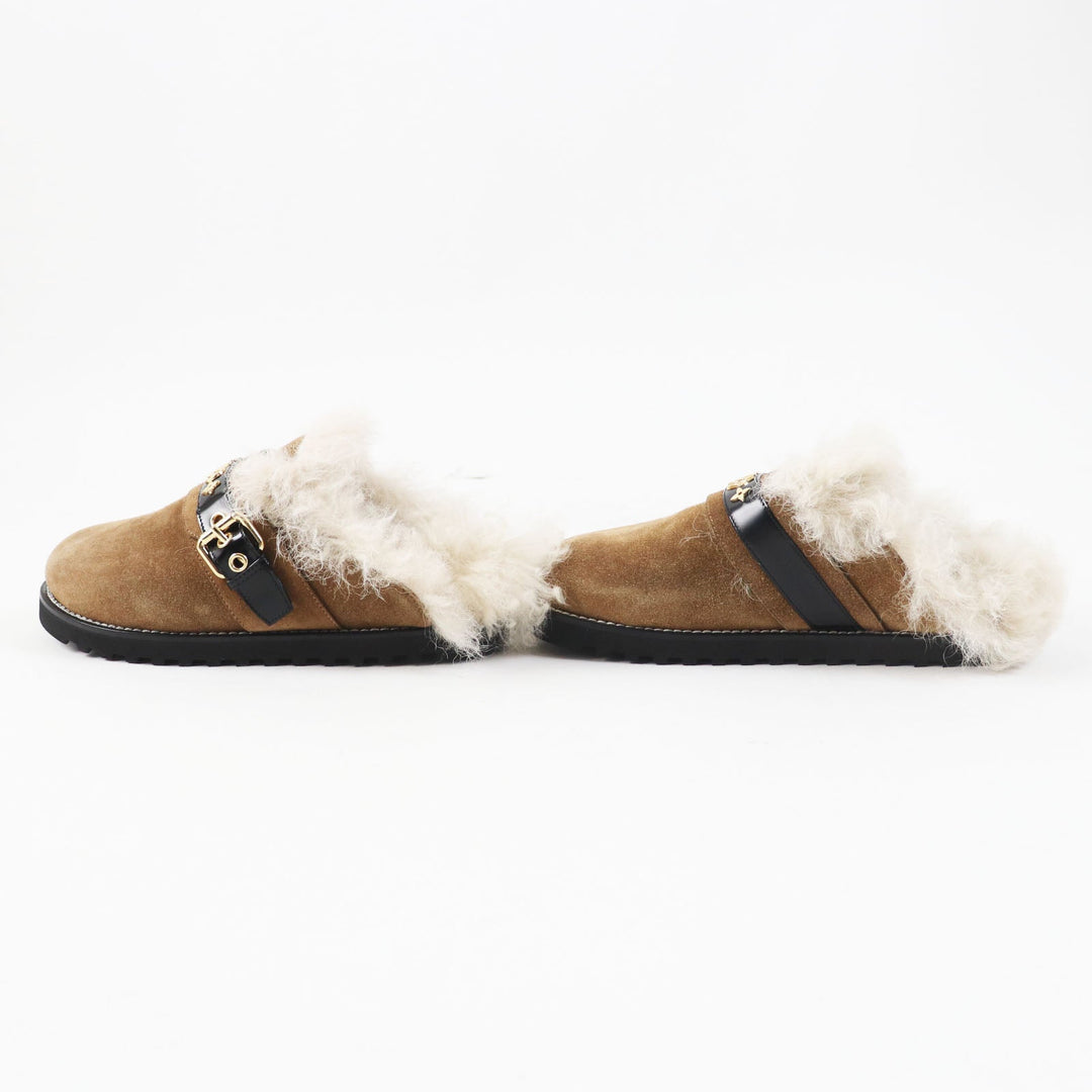 LOUIS VUITTON Sandals Main: suede leather, part: fur Brown beige Winter brake lines Women 37 Used Authentic