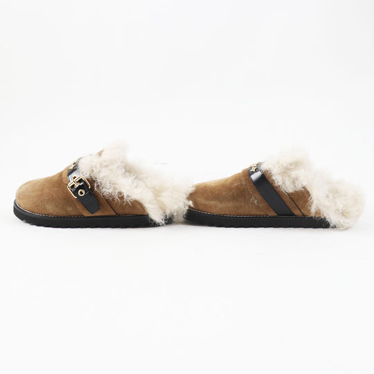 LOUIS VUITTON Sandals Main: suede leather, part: fur Brown beige Winter brake lines Women 37 Used Authentic