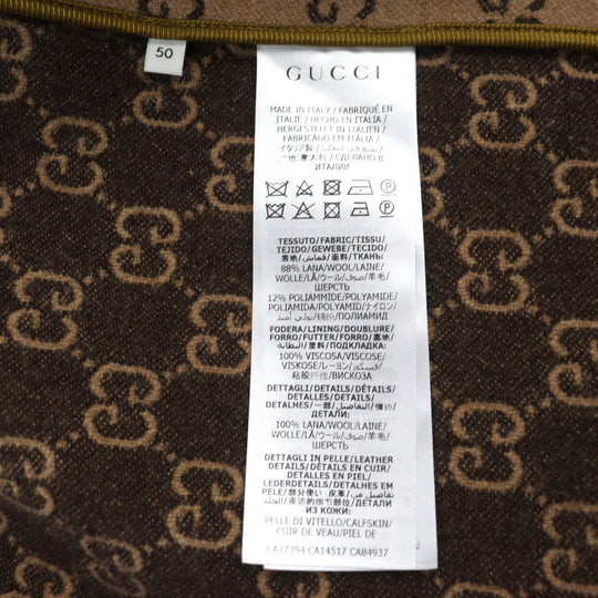 GUCCI Chester coat 598710 Outer material: 88% wool, Outer material: 12% nylon, Lining: 100% rayon, Part: 100% wool, Leather part: cowhide Beige All-over Pattern mens 50 Used Authentic