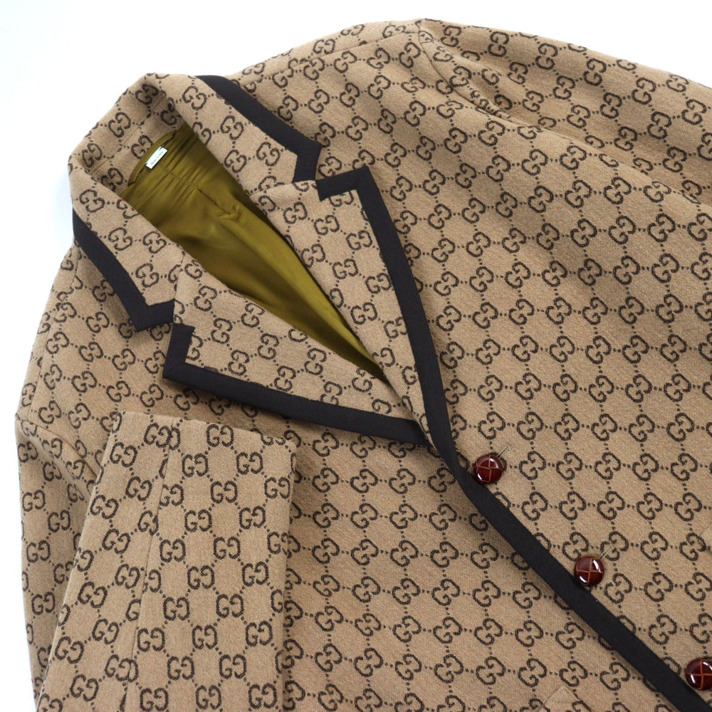 GUCCI Chester coat 598710 Outer material: 88% wool, Outer material: 12% nylon, Lining: 100% rayon, Part: 100% wool, Leather part: cowhide Beige All-over Pattern mens 50 Used Authentic