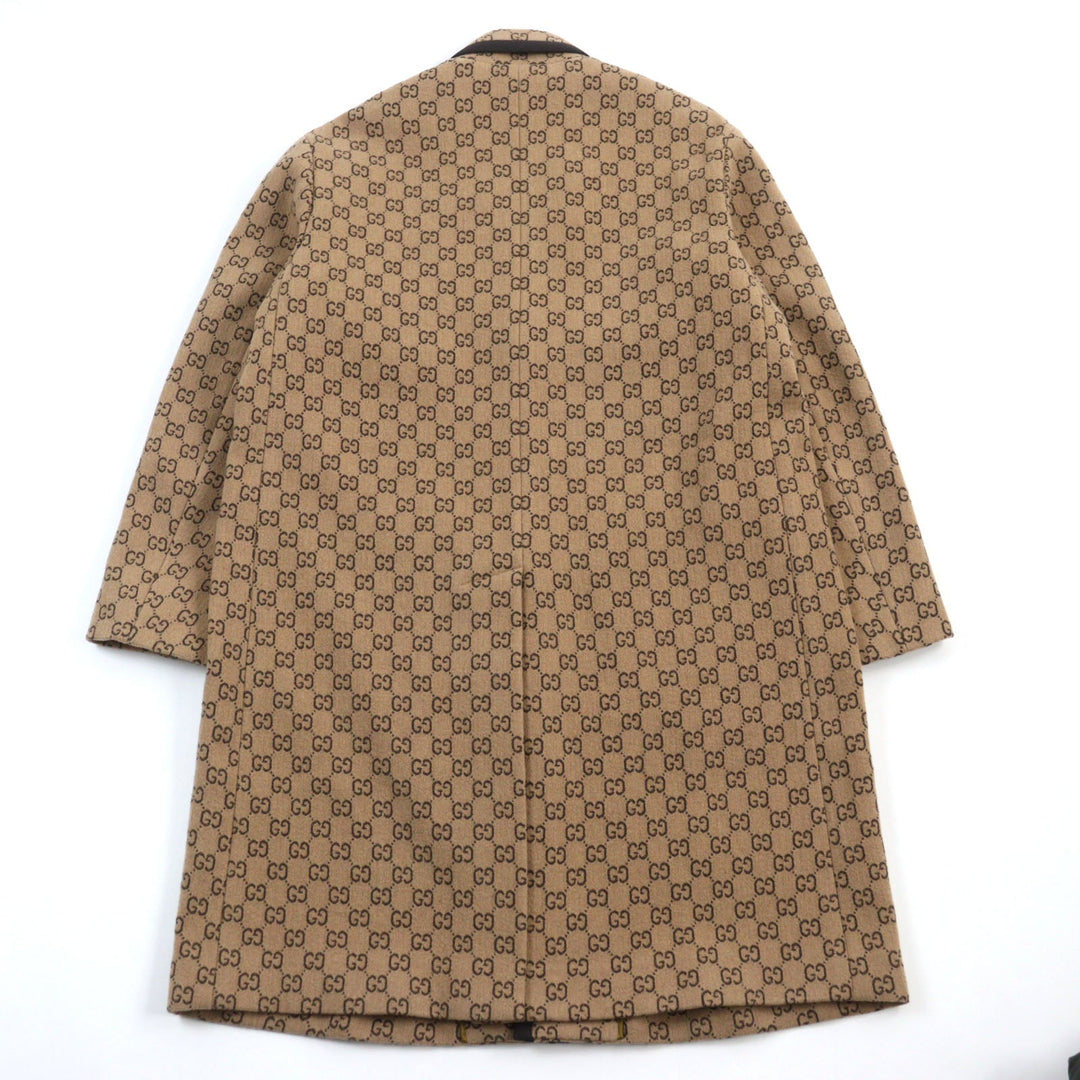 GUCCI Chester coat 598710 Outer material: 88% wool, Outer material: 12% nylon, Lining: 100% rayon, Part: 100% wool, Leather part: cowhide Beige All-over Pattern mens 50 Used Authentic