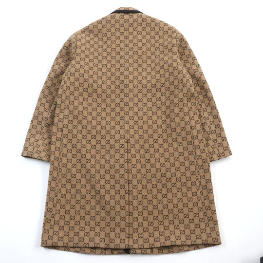 GUCCI Chester coat 598710 Outer material: 88% wool, Outer material: 12% nylon, Lining: 100% rayon, Part: 100% wool, Leather part: cowhide Beige All-over Pattern mens 50 Used Authentic