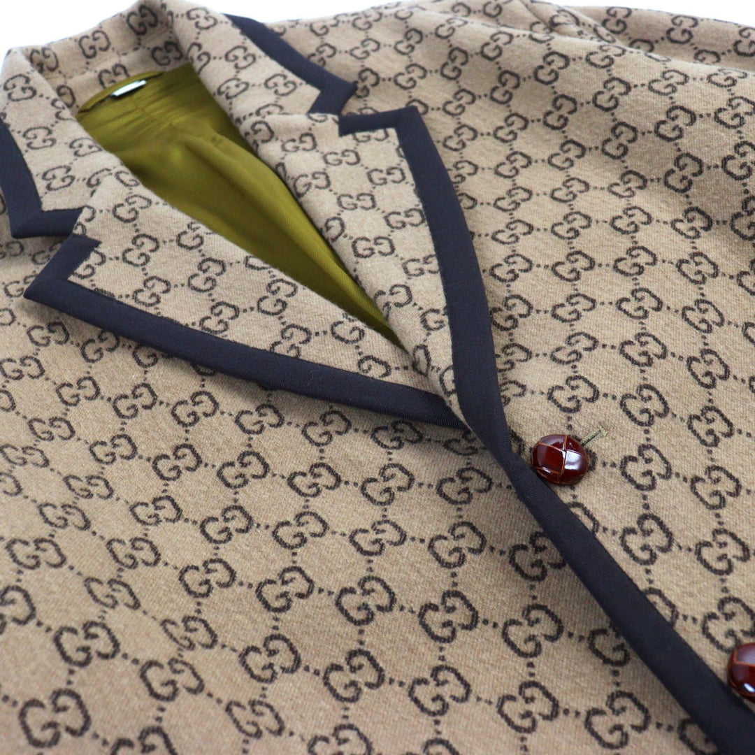 GUCCI Chester coat 598710 Outer material: 88% wool, Outer material: 12% nylon, Lining: 100% rayon, Part: 100% wool, Leather part: cowhide Beige All-over Pattern mens 50 Used Authentic
