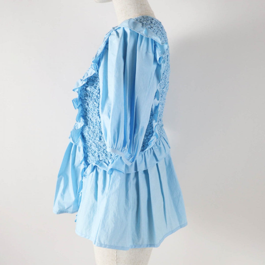CECILIE BAHNSEN tops 1577-343-1280-7100 Outer material: 95% cotton, Outer material: 3% polyurethane, Outer material: 2% nylon Light blue CARLOTTA TOP Women 6 Used Authentic