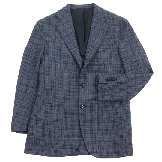 DEPETRILLO  tailored jacket Outer: 55% cotton, Outer: 45% wool, Lining: 100% cupra Blue Check Pattern mens 44 Used Authentic