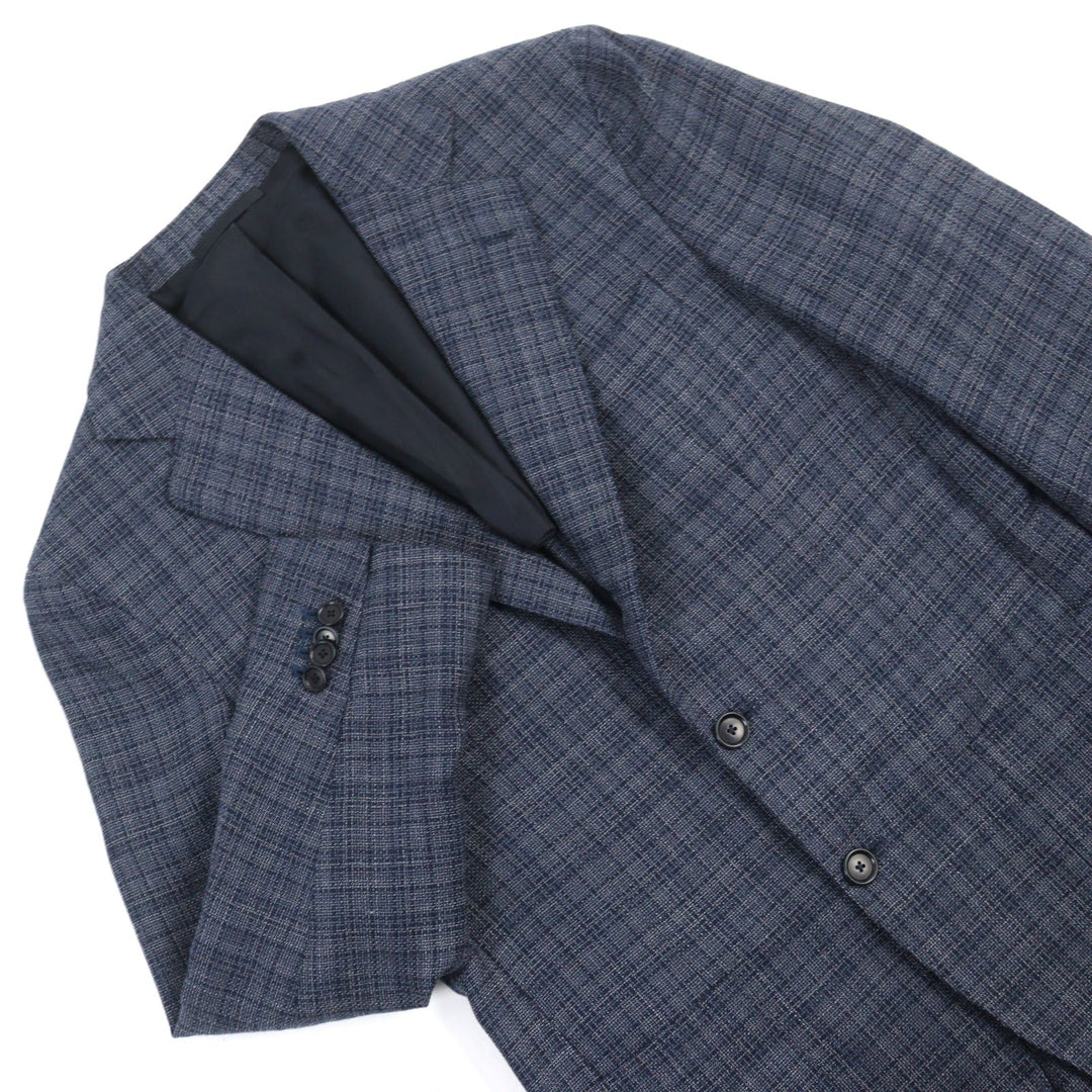 DEPETRILLO  tailored jacket Outer: 55% cotton, Outer: 45% wool, Lining: 100% cupra Blue Check Pattern mens 44 Used Authentic