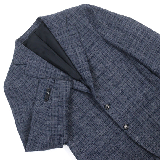 DEPETRILLO  tailored jacket Outer: 55% cotton, Outer: 45% wool, Lining: 100% cupra Blue Check Pattern mens 44 Used Authentic