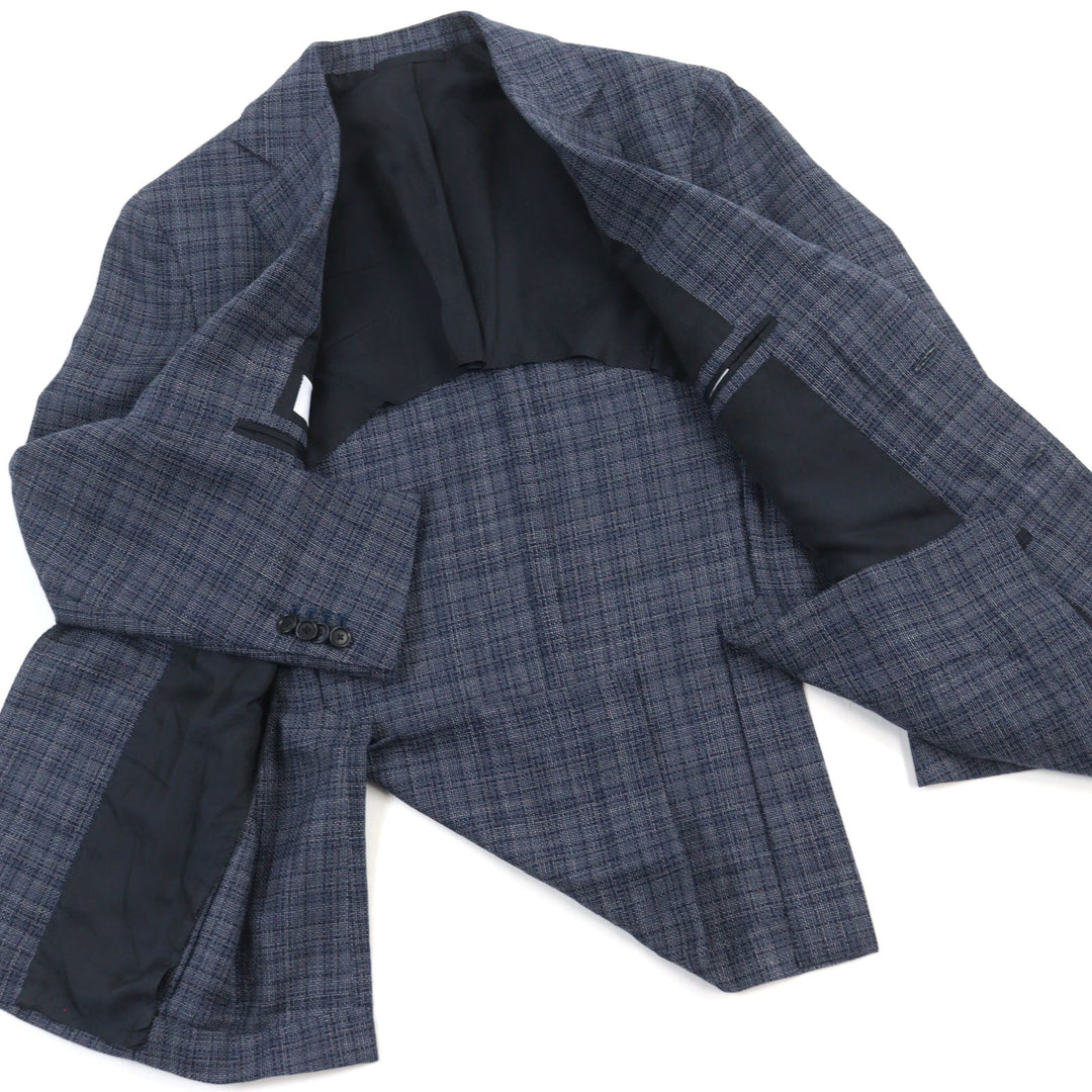 DEPETRILLO  tailored jacket Outer: 55% cotton, Outer: 45% wool, Lining: 100% cupra Blue Check Pattern mens 44 Used Authentic