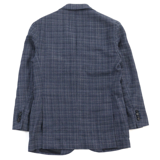 DEPETRILLO  tailored jacket Outer: 55% cotton, Outer: 45% wool, Lining: 100% cupra Blue Check Pattern mens 44 Used Authentic