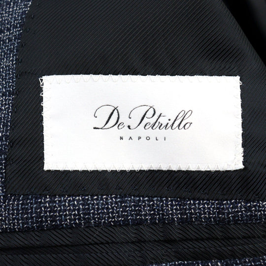 DEPETRILLO  tailored jacket Outer: 55% cotton, Outer: 45% wool, Lining: 100% cupra Blue Check Pattern mens 44 Used Authentic