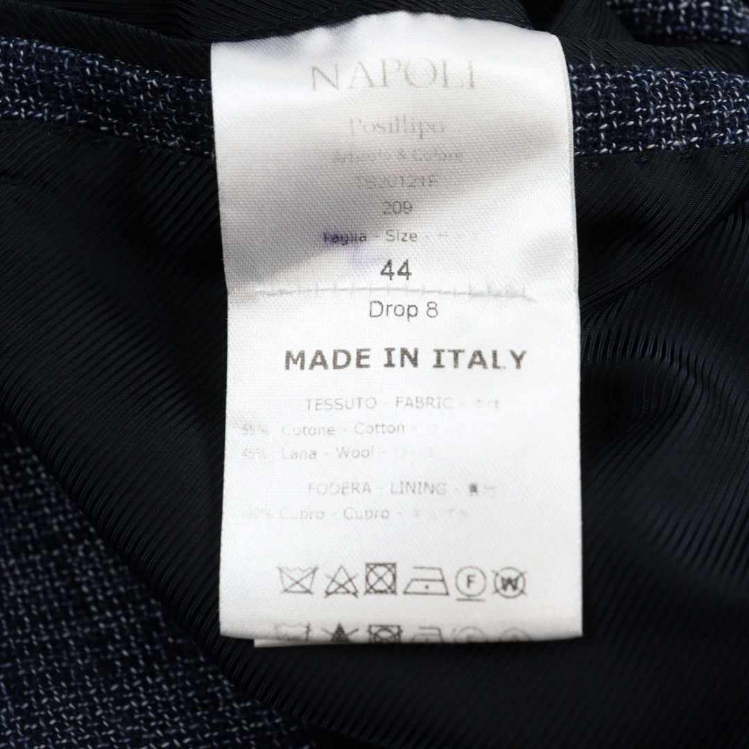 DEPETRILLO  tailored jacket Outer: 55% cotton, Outer: 45% wool, Lining: 100% cupra Blue Check Pattern mens 44 Used Authentic