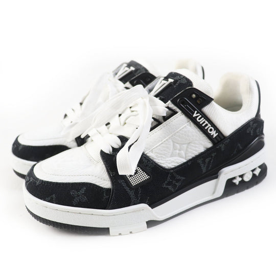 LOUIS VUITTON sneakers 1AC2A9 Denim, Leather White black LV Trainer Line Women 36 1/2 Used Authentic