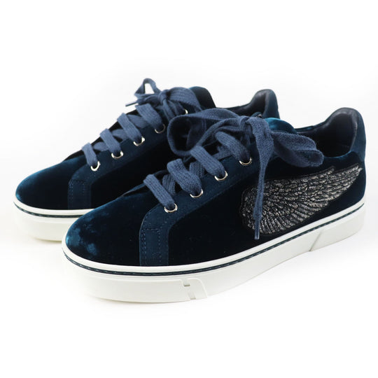 HERMES Low cut sneakers Main: Velvet, Part: Suede leather Emerald green Women 37 Used Authentic