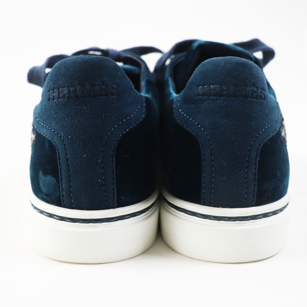HERMES Low cut sneakers Main: Velvet, Part: Suede leather Emerald green Women 37 Used Authentic