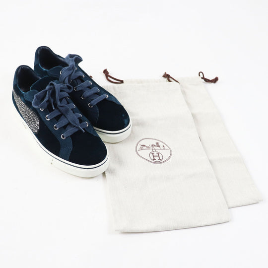 HERMES Low cut sneakers Main: Velvet, Part: Suede leather Emerald green Women 37 Used Authentic