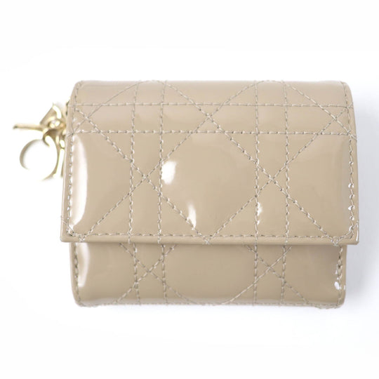 Christian Dior Tri-fold wallet S0181OVRB Main: Patent leather beige Lady Dior Lotus Wallet Women Used Authentic