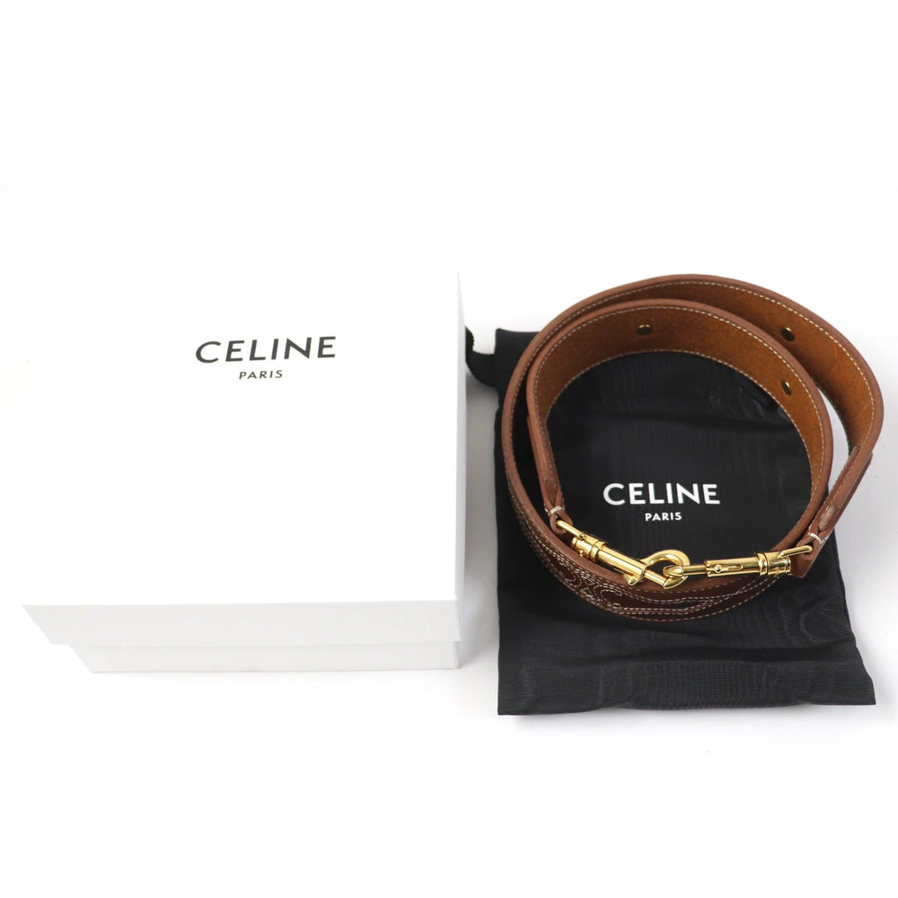 CELINE Shoulder strap 49S093AFT Main: Leather Tan Embroidered Calfskin Women Used Authentic