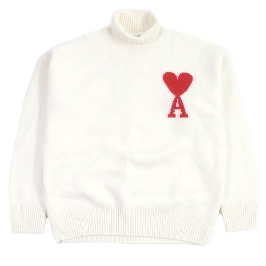 AMI PARIS sweater BFUKS402 wool white mens L Used Authentic