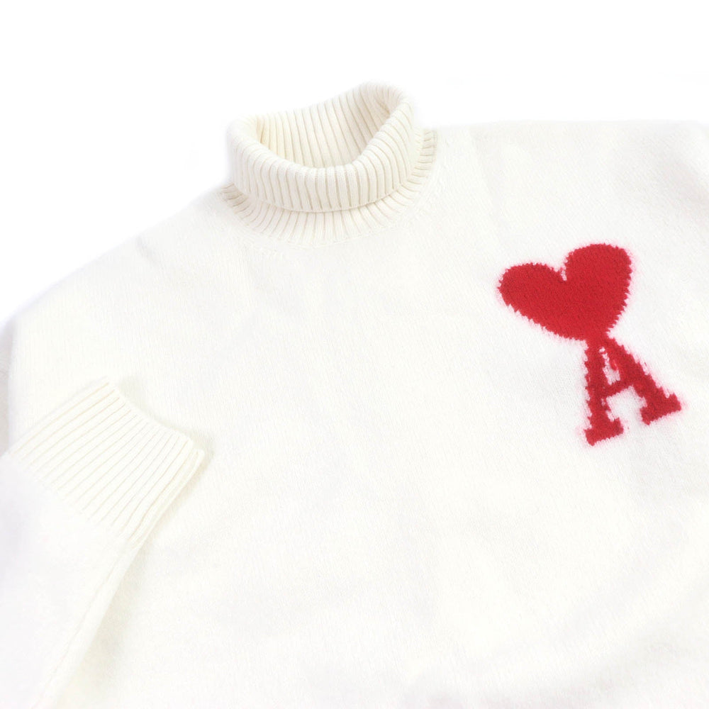 AMI PARIS sweater BFUKS402 wool white mens L Used Authentic