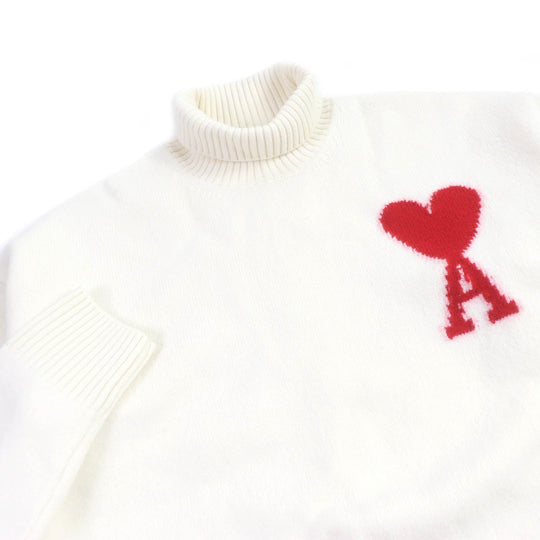 AMI PARIS sweater BFUKS402 wool white mens L Used Authentic