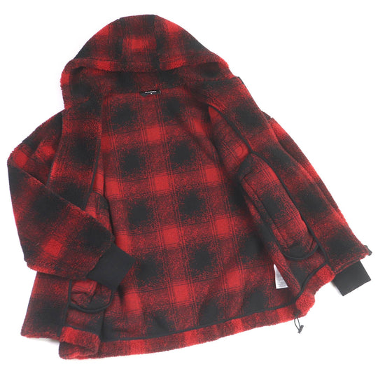 DSQUARED2 Blouson S74HG0110 Outer: 70% polyester, Outer: 30% acrylic, Lining: 100% cotton, Part: 100% wool Red black CHECK PATCH ZIP HOODIE mens M Used Authentic