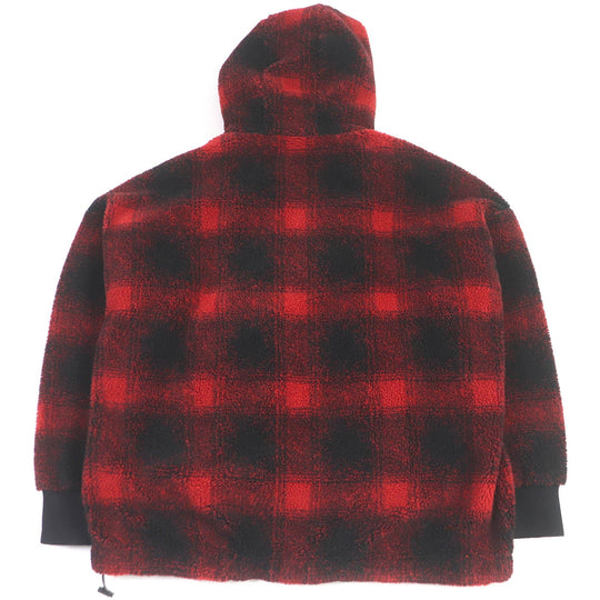 DSQUARED2 Blouson S74HG0110 Outer: 70% polyester, Outer: 30% acrylic, Lining: 100% cotton, Part: 100% wool Red black CHECK PATCH ZIP HOODIE mens M Used Authentic