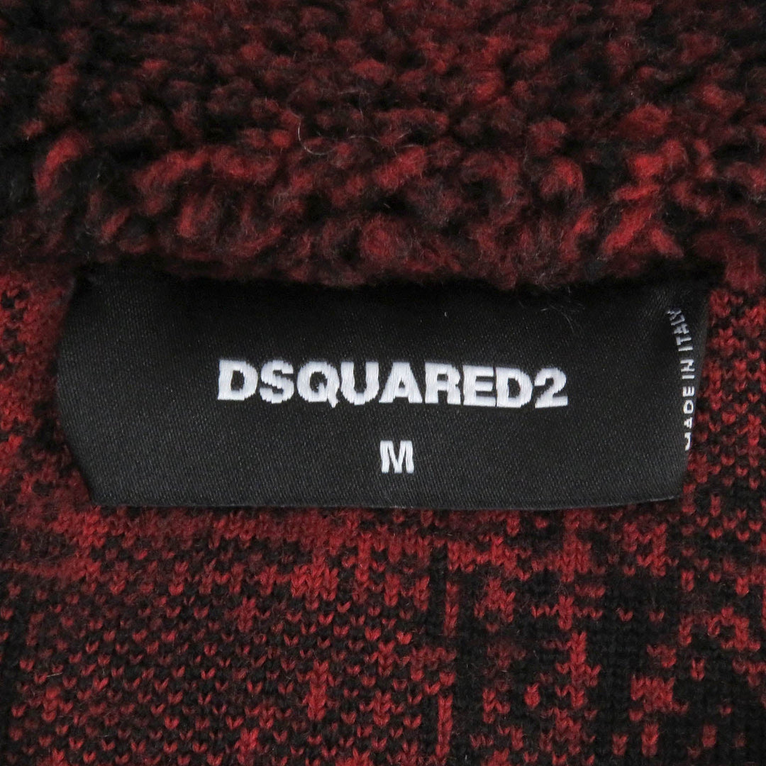 DSQUARED2 Blouson S74HG0110 Outer: 70% polyester, Outer: 30% acrylic, Lining: 100% cotton, Part: 100% wool Red black CHECK PATCH ZIP HOODIE mens M Used Authentic