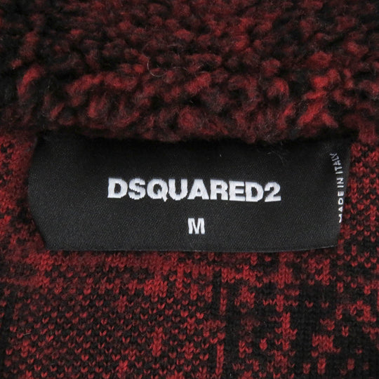 DSQUARED2 Blouson S74HG0110 Outer: 70% polyester, Outer: 30% acrylic, Lining: 100% cotton, Part: 100% wool Red black CHECK PATCH ZIP HOODIE mens M Used Authentic