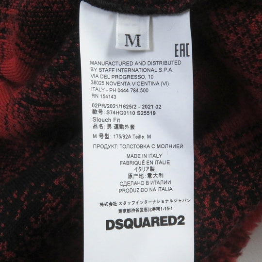DSQUARED2 Blouson S74HG0110 Outer: 70% polyester, Outer: 30% acrylic, Lining: 100% cotton, Part: 100% wool Red black CHECK PATCH ZIP HOODIE mens M Used Authentic