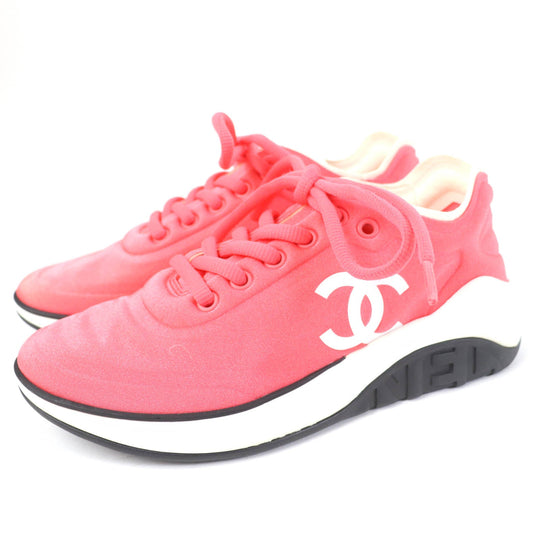 CHANEL Low cut sneakers G34763 fabric Pink white COCO Mark Women 35 Used Authentic