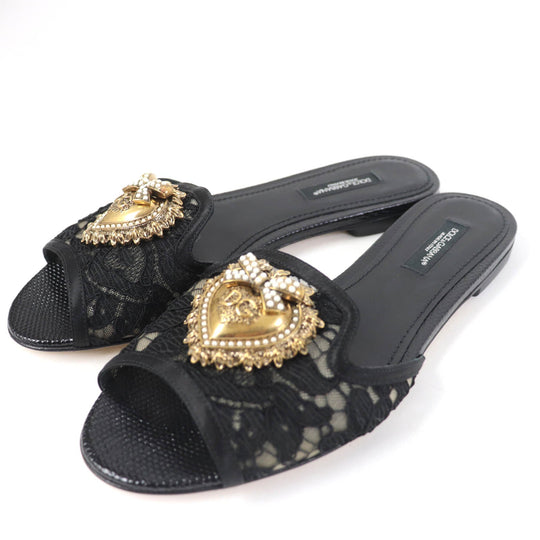 DOLCE&GABBANA Mule Polyester, Leather black Brooch decoration devotion Women 35 Used Authentic