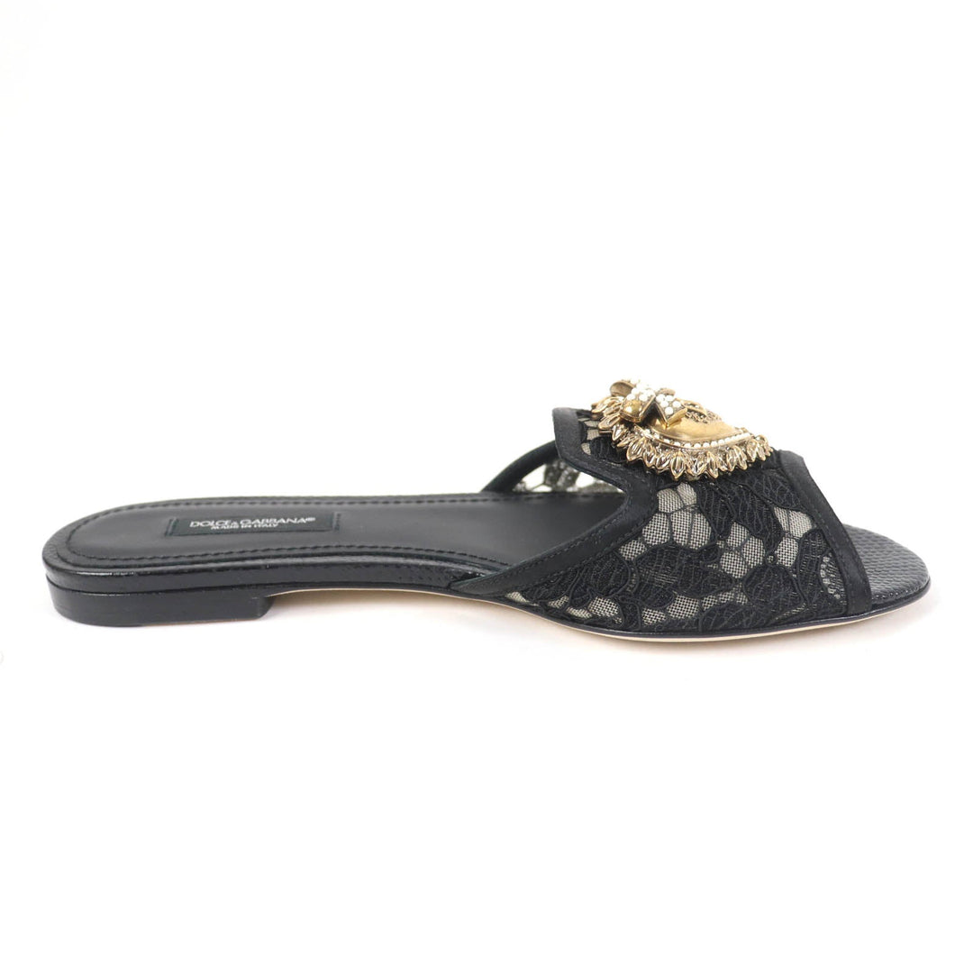 DOLCE&GABBANA Mule Polyester, Leather black Brooch decoration devotion Women 35 Used Authentic