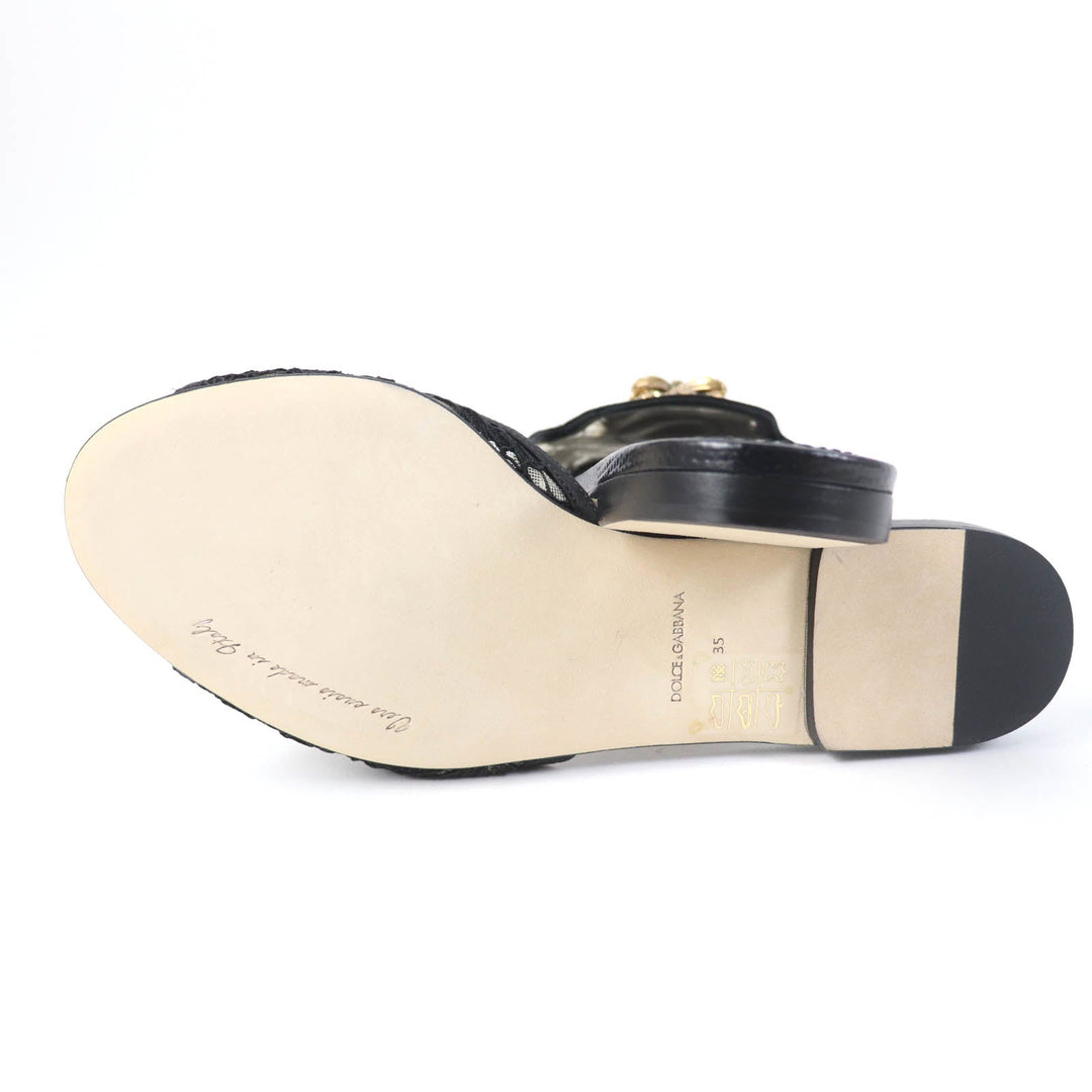 DOLCE&GABBANA Mule Polyester, Leather black Brooch decoration devotion Women 35 Used Authentic