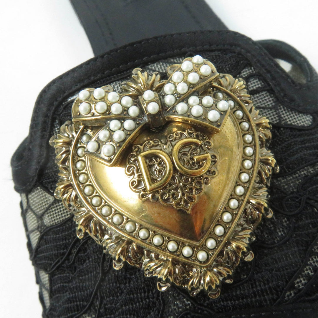 DOLCE&GABBANA Mule Polyester, Leather black Brooch decoration devotion Women 35 Used Authentic
