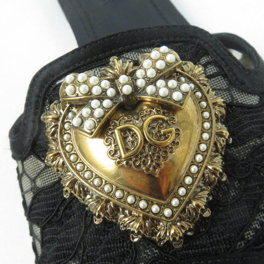 DOLCE&GABBANA Mule Polyester, Leather black Brooch decoration devotion Women 35 Used Authentic