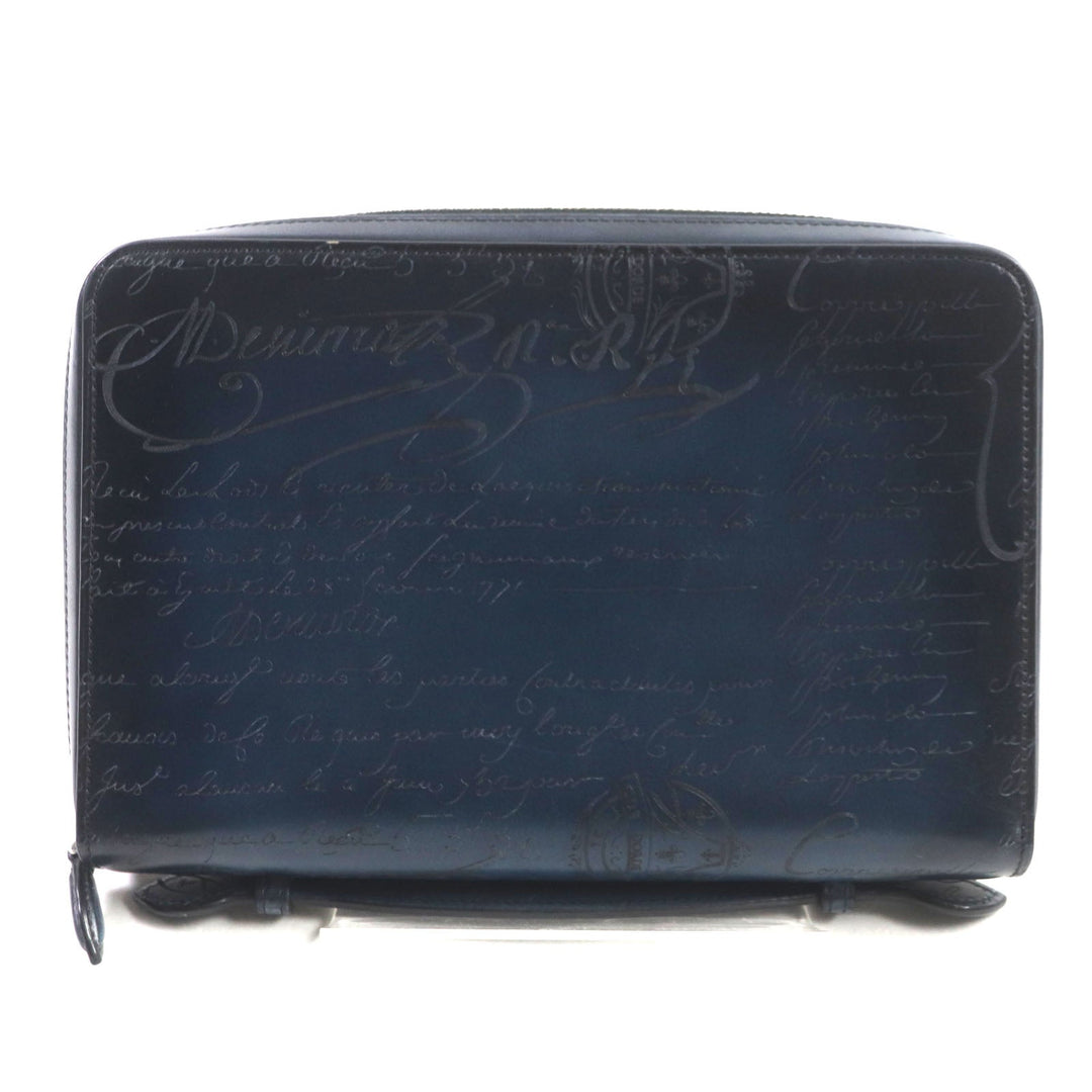 Berluti Clutch bag Main: Scritto leather Navy Itauba Wide mens Used Authentic