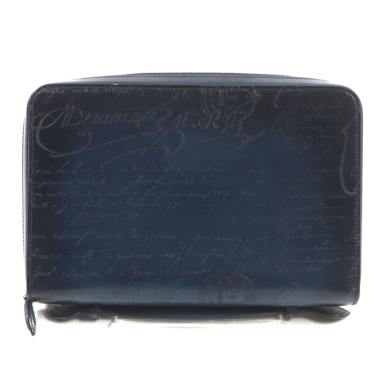 Berluti Clutch bag Main: Scritto leather Navy Itauba Wide mens Used Authentic