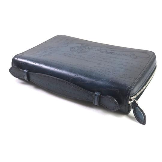 Berluti Clutch bag Main: Scritto leather Navy Itauba Wide mens Used Authentic