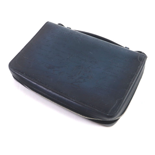 Berluti Clutch bag Main: Scritto leather Navy Itauba Wide mens Used Authentic