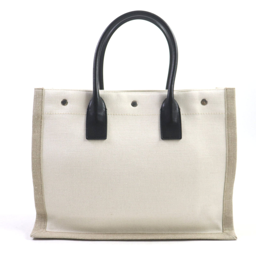 SAINT LAURENT PARIS Tote Bag 617481 Main: Canvas, Part: Leather Beige black RIVE GRIVE GAUHE mens Used Authentic